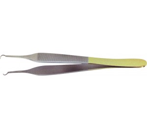 Blepharoplasty Forceps, Tungsten Carbide Inserts, Delicate Hooks On Adson Forceps, 5" (12.7 Cm)
